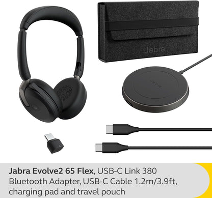 Jabra Evolve2 65 Flex - Wireless Stereo Headset with Bluetooth, Noise-cancelling Jabra ClearVoice Technology and Hybrid ANC - Certified for MS Teams - Black