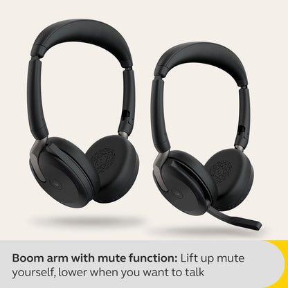 Jabra Evolve2 65 Flex - Wireless Stereo Headset with Bluetooth, Noise-cancelling Jabra ClearVoice Technology and Hybrid ANC - Certified for MS Teams - Black