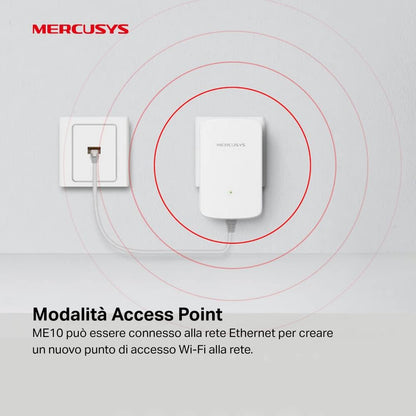 MERCUSYS TP-Link ME10 Ripetitore Wireless WiFi Extender e Access Point, Velocità Single Band 300Mbps, Porta LAN, Potenzia la tua Copertura Wi-Fi, Compatibile con Modem Router