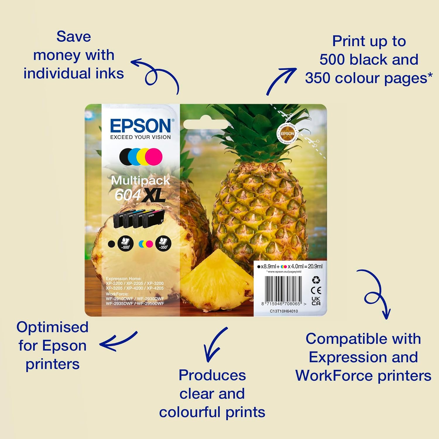 Epson 604XL Pineapple, Genuine Multipack, 4-colours Ink Cartridges