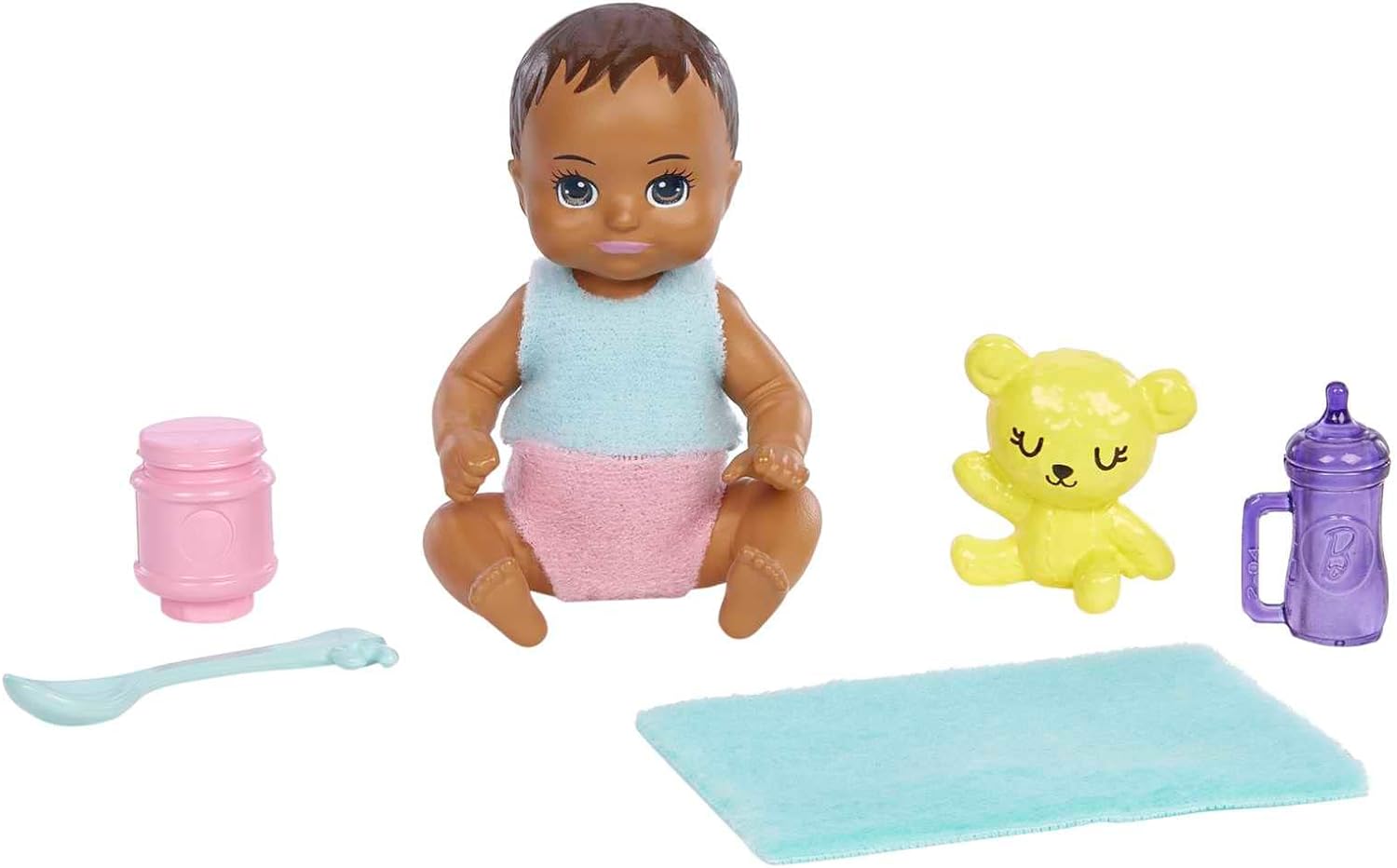 Barbie HJY31 - Puppen und Zubehör, brünette Skipper-Puppe mit Baby-Figur und 5 Zubehörteilen, Babysitters Inc. Spielset, Puppen Spielzeug ab 3 Jahren