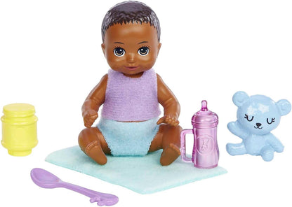 Barbie Dolls and Accessories, Skipper Doll (Two-Tone Hair) with Baby Figure and 5 Accessories, Babysitters Inc. Playset, HJY32