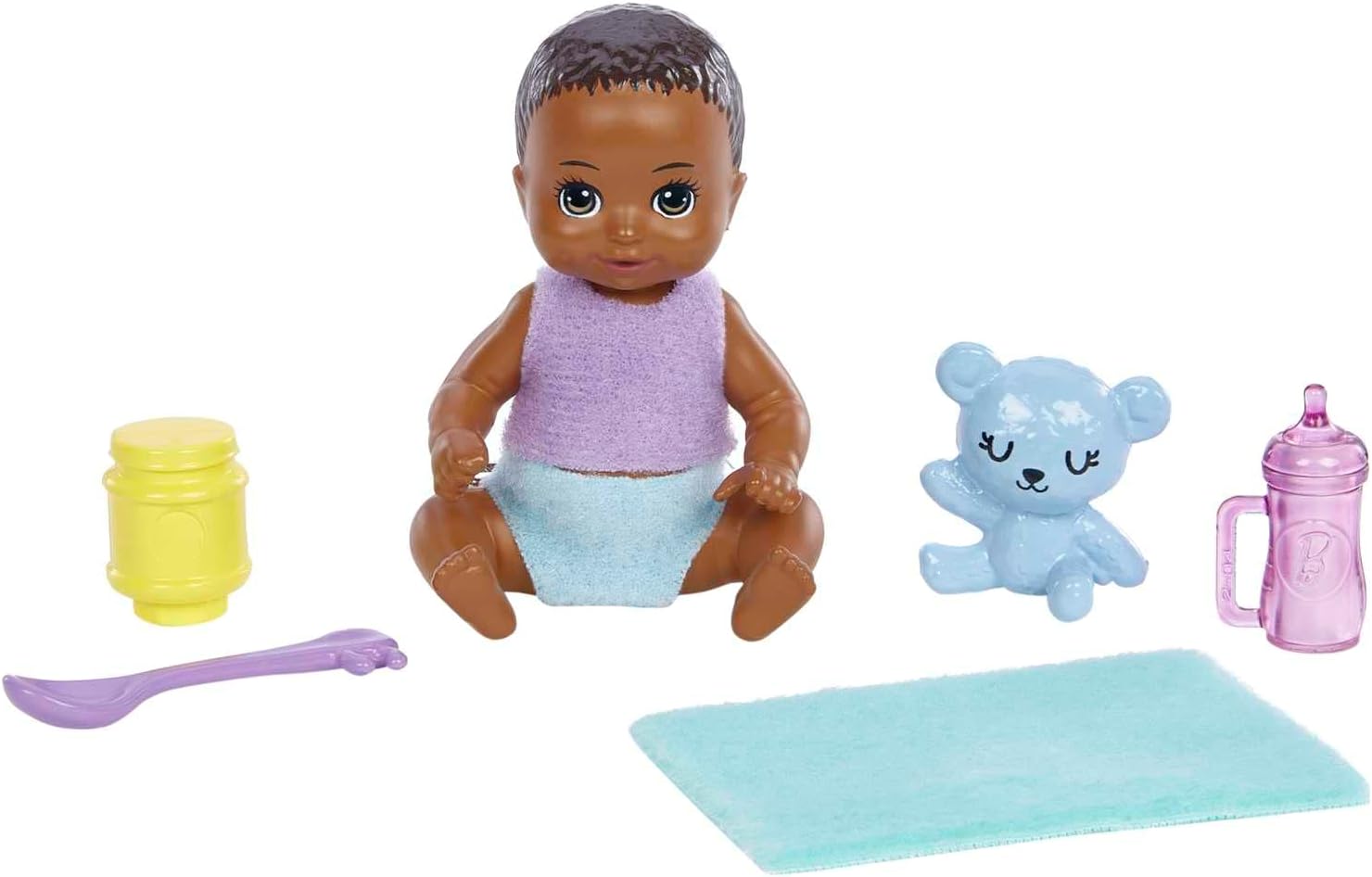 Barbie Dolls and Accessories, Skipper Doll (Two-Tone Hair) with Baby Figure and 5 Accessories, Babysitters Inc. Playset, HJY32
