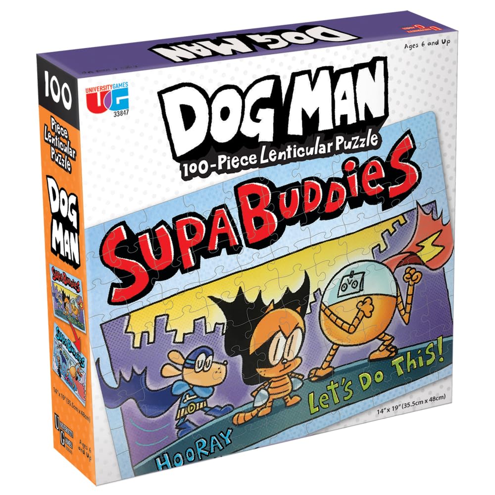 University Games 33846 Dog Man Supa Buddies 100 Piece Lenticular Jigsaw Puzzle, Multi-Colored, One Size