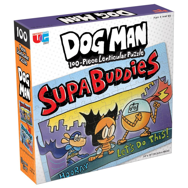 University Games 33846 Dog Man Supa Buddies 100 Piece Lenticular Jigsaw Puzzle, Multi-Colored, One Size