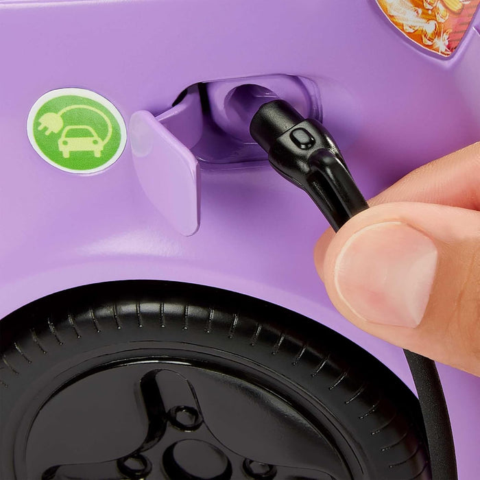 Barbie Car, Kids Toys, “Electric Vehicle” with Charging Station and Plug, Transforms into Convertible, Purple Car with Sunroof, Gifts for Kids, HJV36