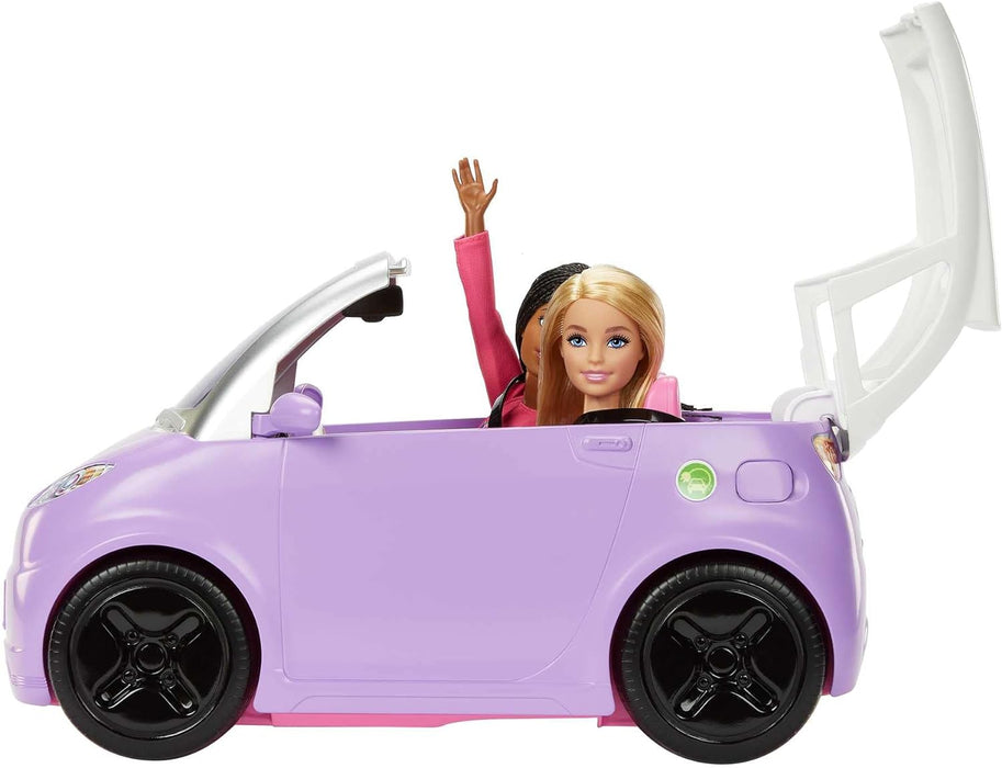 Barbie Car, Kids Toys, “Electric Vehicle” with Charging Station and Plug, Transforms into Convertible, Purple Car with Sunroof, Gifts for Kids, HJV36