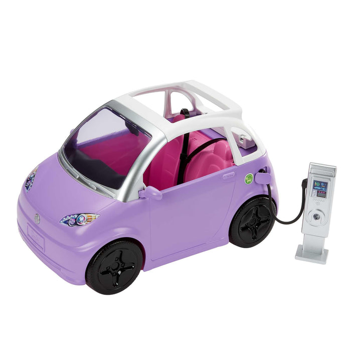 Barbie Car, Kids Toys, “Electric Vehicle” with Charging Station and Plug, Transforms into Convertible, Purple Car with Sunroof, Gifts for Kids, HJV36