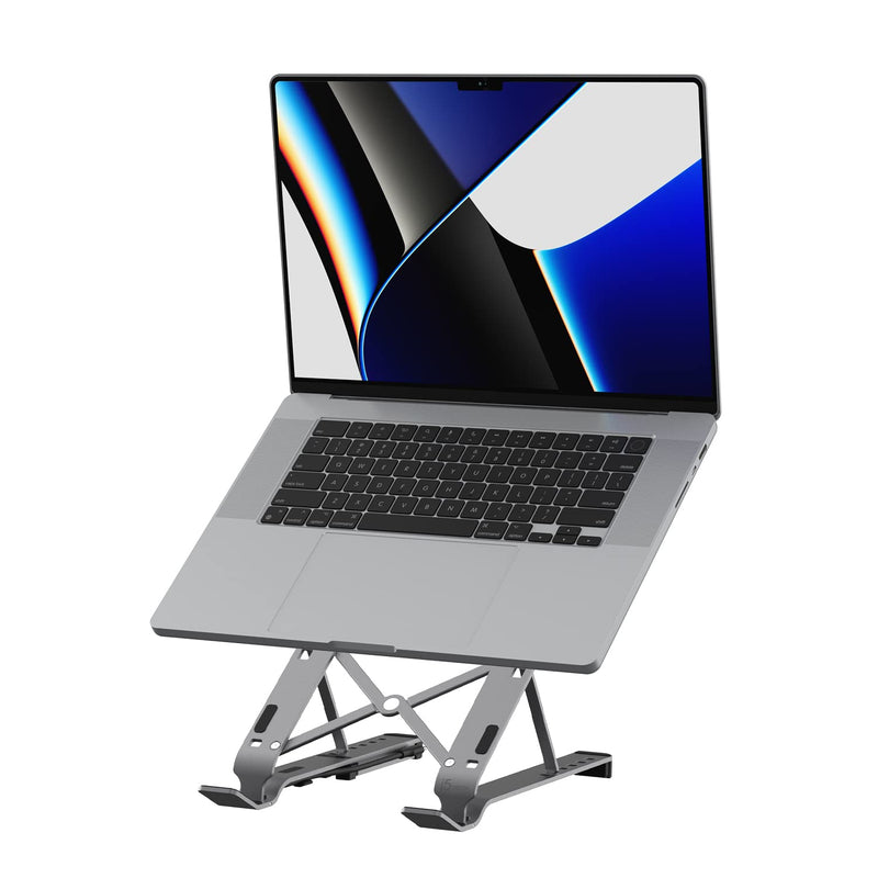 j5create Foldable Aluminum Laptop Stand with USB 4-Port Hub, Portable Notebook Riser with 4 USB3.2 Ports for MacBook, Laptop, Phone and Tablets up to 16 inch (JTS223