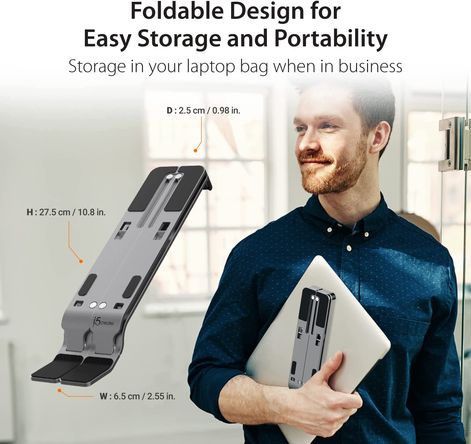 j5create Foldable Aluminum Laptop Stand with USB 4-Port Hub, Portable Notebook Riser with 4 USB3.2 Ports for MacBook, Laptop, Phone and Tablets up to 16 inch (JTS223