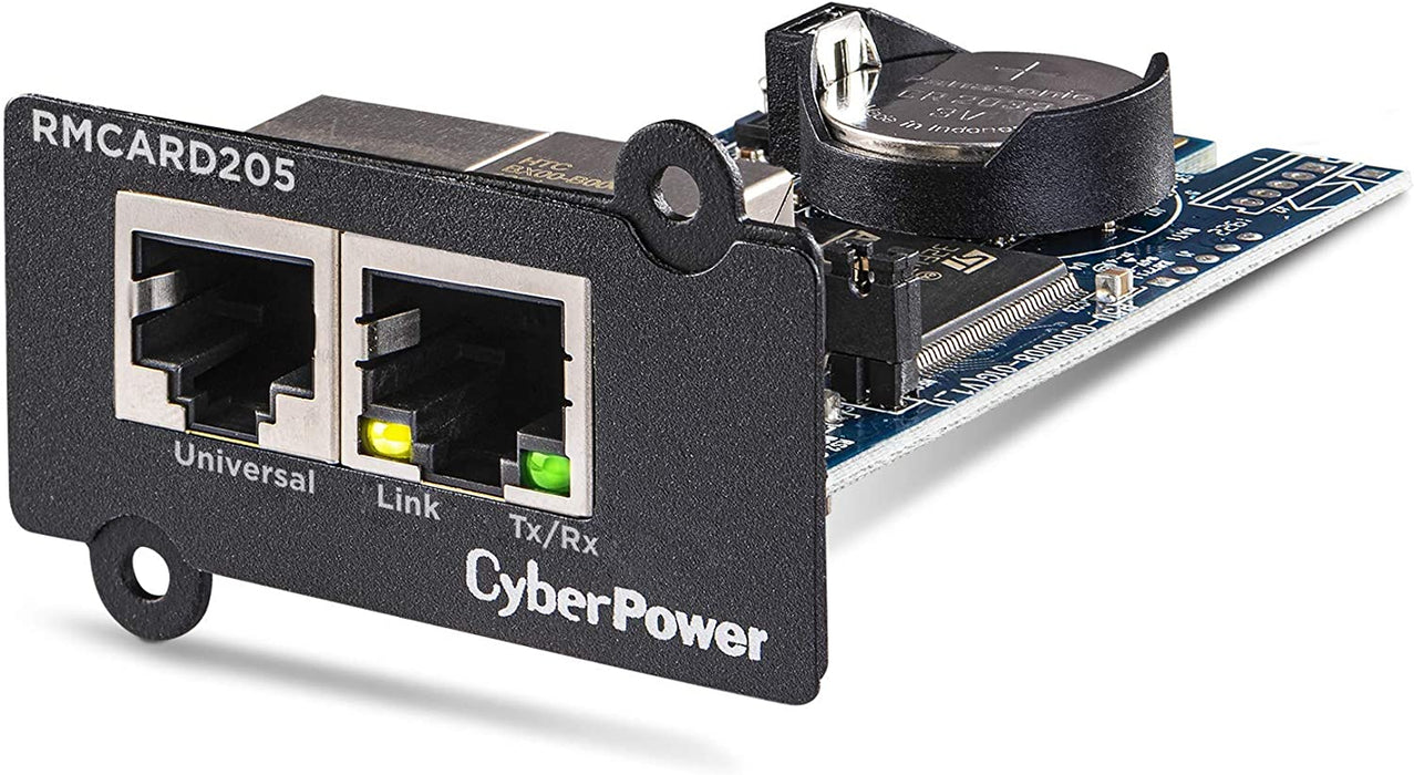 CyberPower Systems RMCARD205 Netzwerkkarte Fuer SNMP Slot - Kompatibel zu OR und PR Serie, Zwei Anschluesse: Netzwerk und Environment Senso, Schwarz