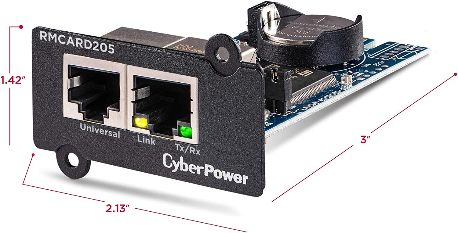 CyberPower Systems RMCARD205 Netzwerkkarte Fuer SNMP Slot - Kompatibel zu OR und PR Serie, Zwei Anschluesse: Netzwerk und Environment Senso, Schwarz