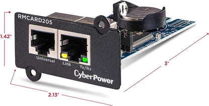 CyberPower Systems RMCARD205 Netzwerkkarte Fuer SNMP Slot - Kompatibel zu OR und PR Serie, Zwei Anschluesse: Netzwerk und Environment Senso, Schwarz