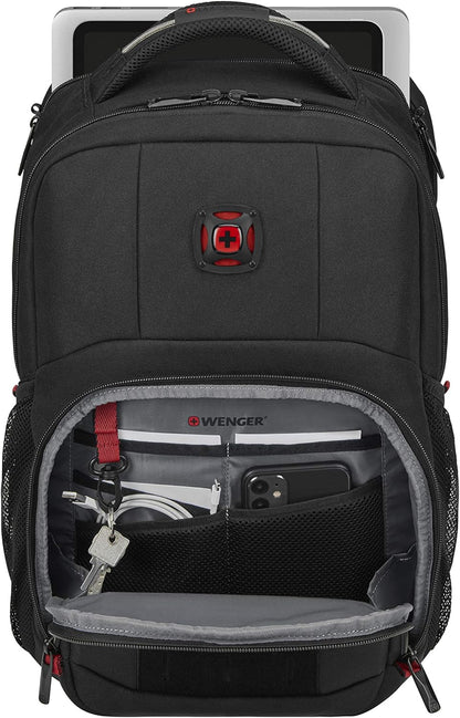 Wenger Premium PlayerMode 15.6 inch Laptop Backpack - Water-Resistant, Shockproof Notebook Bag with Protective Sleeve, Organizer Pockets, Padded Shoulder Straps - Ideal for Travel, Business (Black