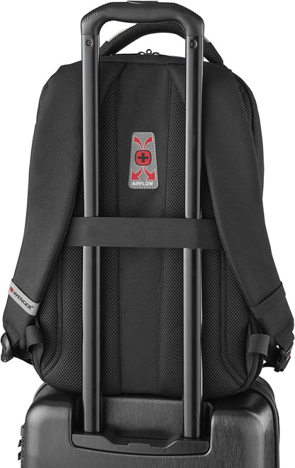 Wenger Premium PlayerMode 15.6 inch Laptop Backpack - Water-Resistant, Shockproof Notebook Bag with Protective Sleeve, Organizer Pockets, Padded Shoulder Straps - Ideal for Travel, Business (Black