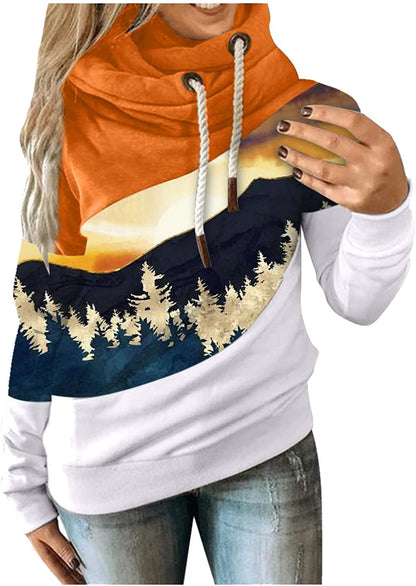 Berrykey Hoodies voor vrouwen, Cowl Neck Color Block Patchwork Herfst Hoodie Sweatshirts Warme Basic Womens Hoodie Pullover 1008-oranje XXL