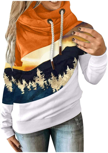 Berrykey Hoodies voor vrouwen, Cowl Neck Color Block Patchwork Herfst Hoodie Sweatshirts Warme Basic Womens Hoodie Pullover 1008-oranje XXL