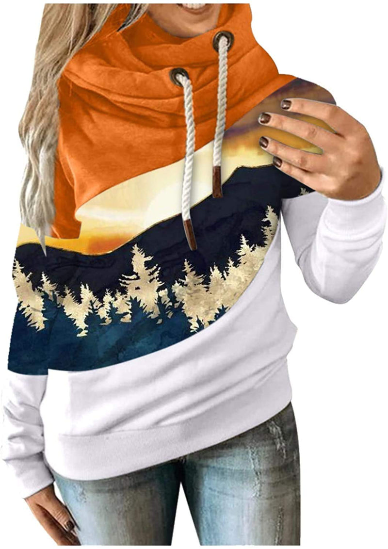 Berrykey Hoodies voor vrouwen, Cowl Neck Color Block Patchwork Herfst Hoodie Sweatshirts Warme Basic Womens Hoodie Pullover 1008-oranje XXL