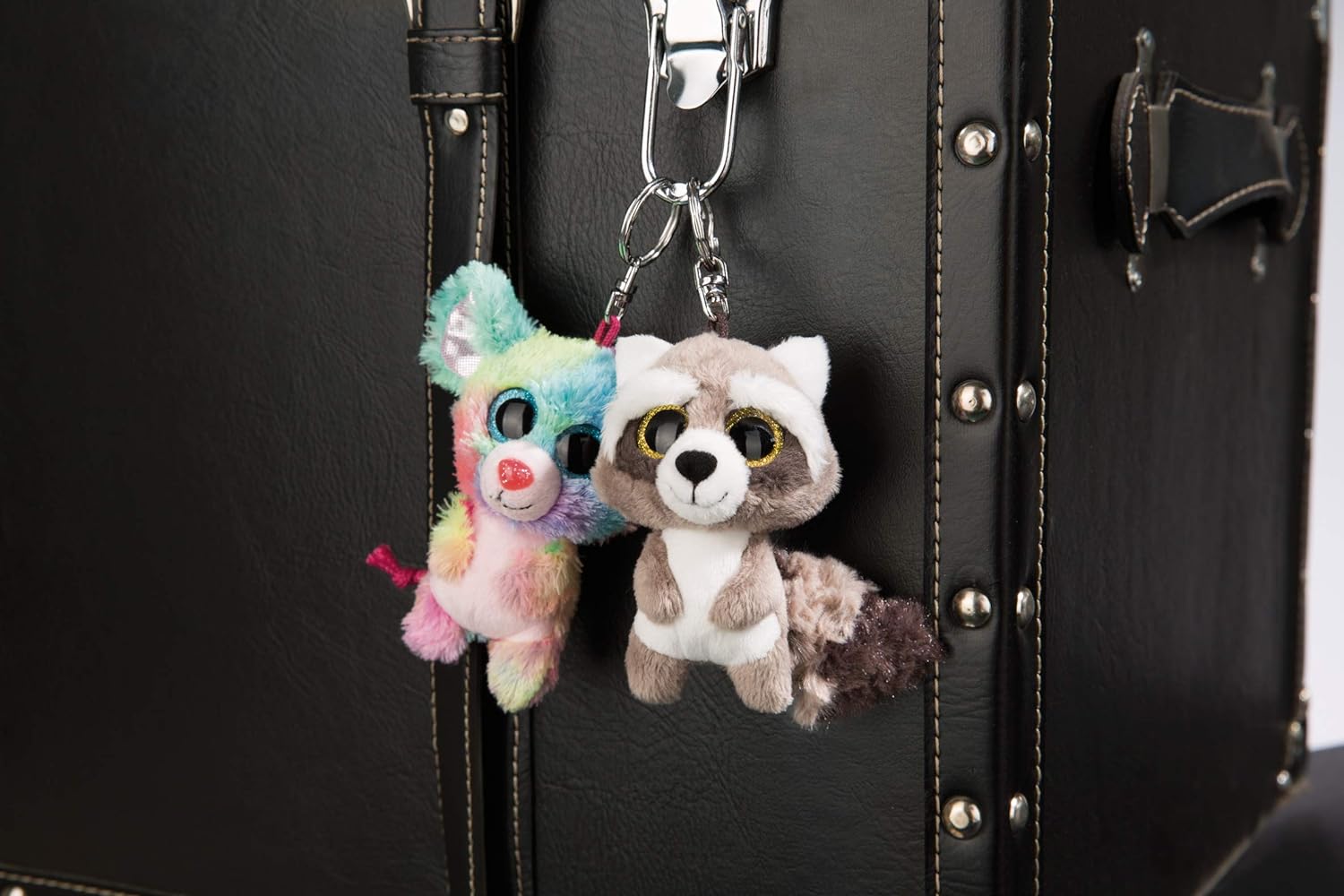 NICI 45550 Glubschis Schlüsselanhänger Waschbär Clooney 9cm Keyring Racoon, Animal Print, Colour: Pink/White, 9 cm