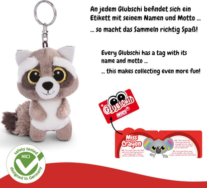 NICI 45550 Glubschis Schlüsselanhänger Waschbär Clooney 9cm Keyring Racoon, Animal Print, Colour: Pink/White, 9 cm