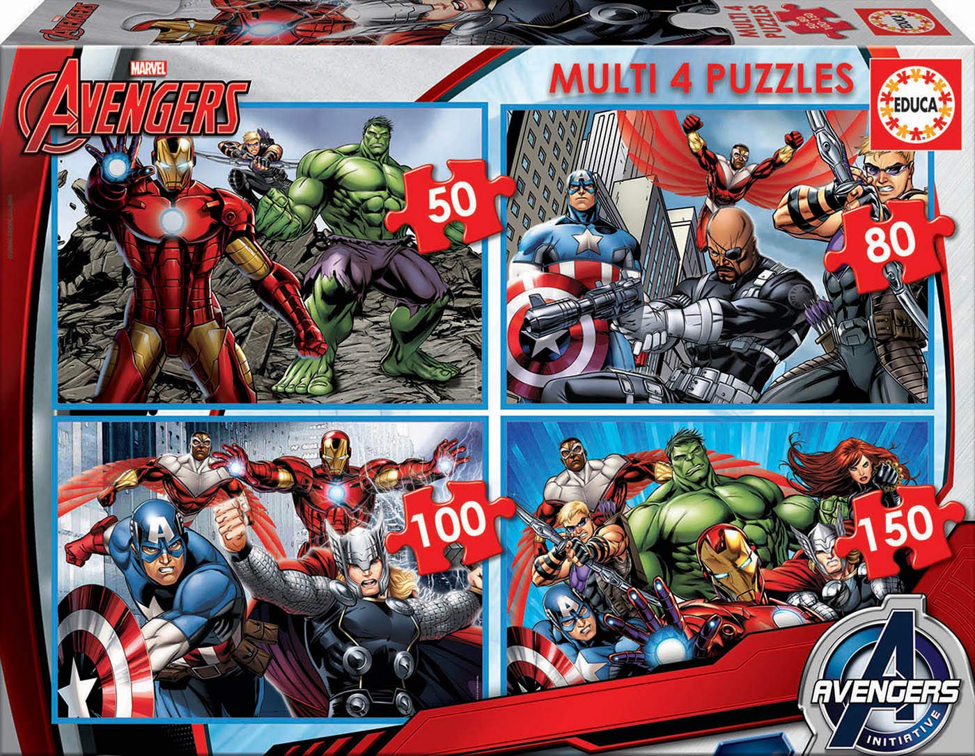 Educa - Puzzle-Set 50-80-100-150 Teile für Kinder ab 5 Jahren | Avengers, Marvel (16331