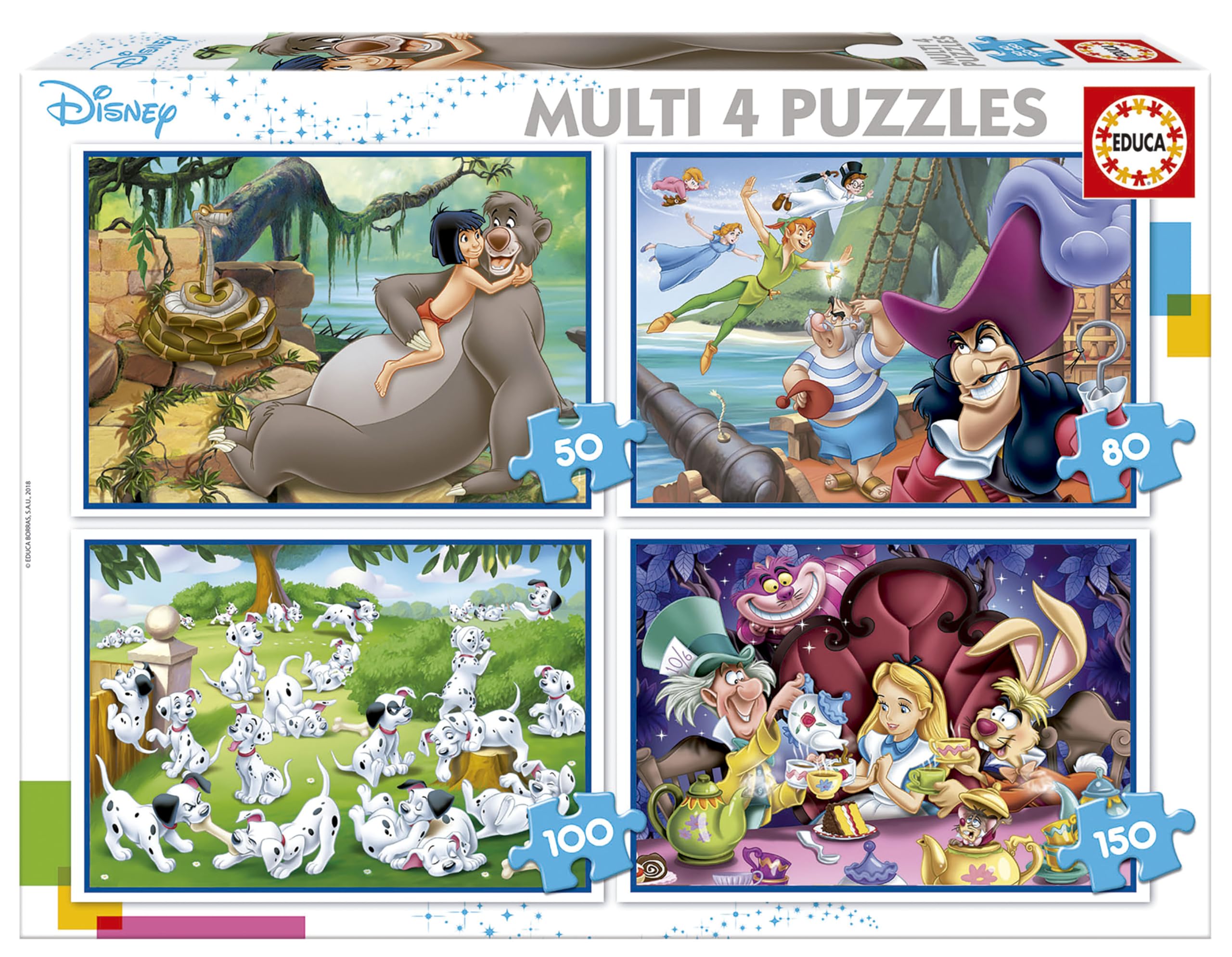 Educa - Disney klassieker, 4-in-1 puzzelset met 50/80/100/150 stukjes, voor kinderen vanaf 5 jaar, puzzel (18105