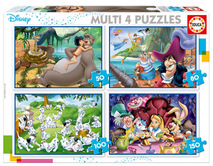 Educa - Disney klassieker, 4-in-1 puzzelset met 50/80/100/150 stukjes, voor kinderen vanaf 5 jaar, puzzel (18105
