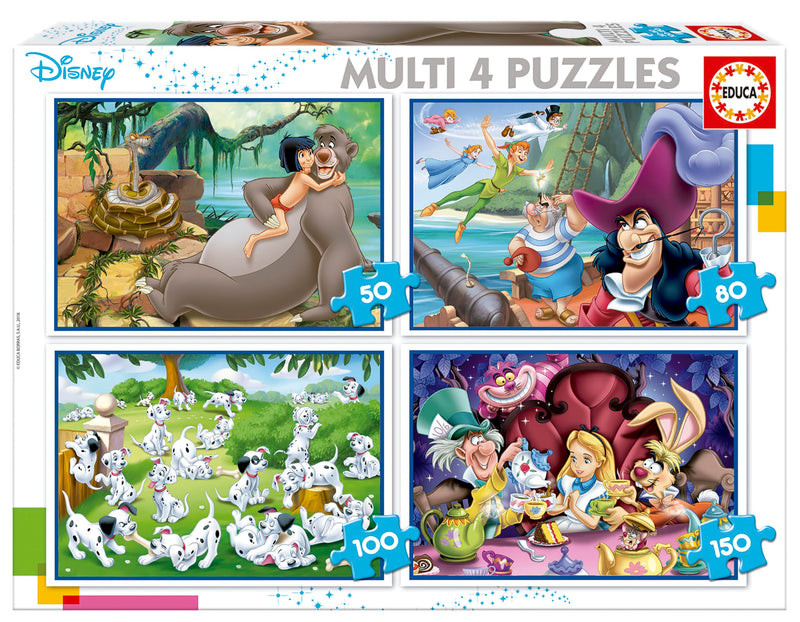 Educa - Disney klassieker, 4-in-1 puzzelset met 50/80/100/150 stukjes, voor kinderen vanaf 5 jaar, puzzel (18105