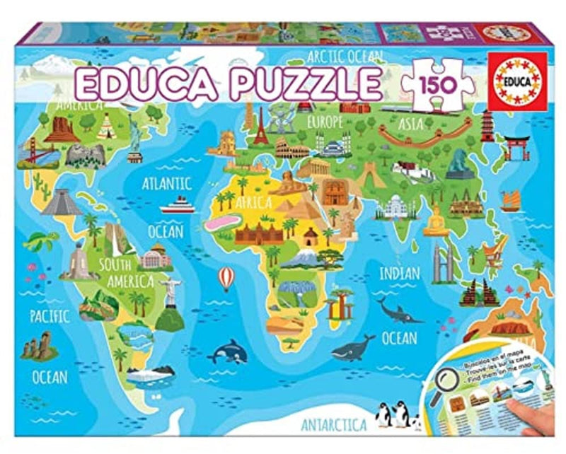 Educa 18116 World map Monuments Puzzle, 150 Pieces, multicoloured Mundi Monuments Map