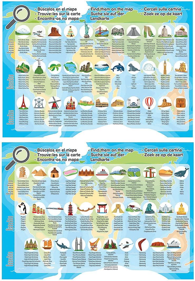 Educa 18116 World map Monuments Puzzle, 150 Pieces, multicoloured Mundi Monuments Map