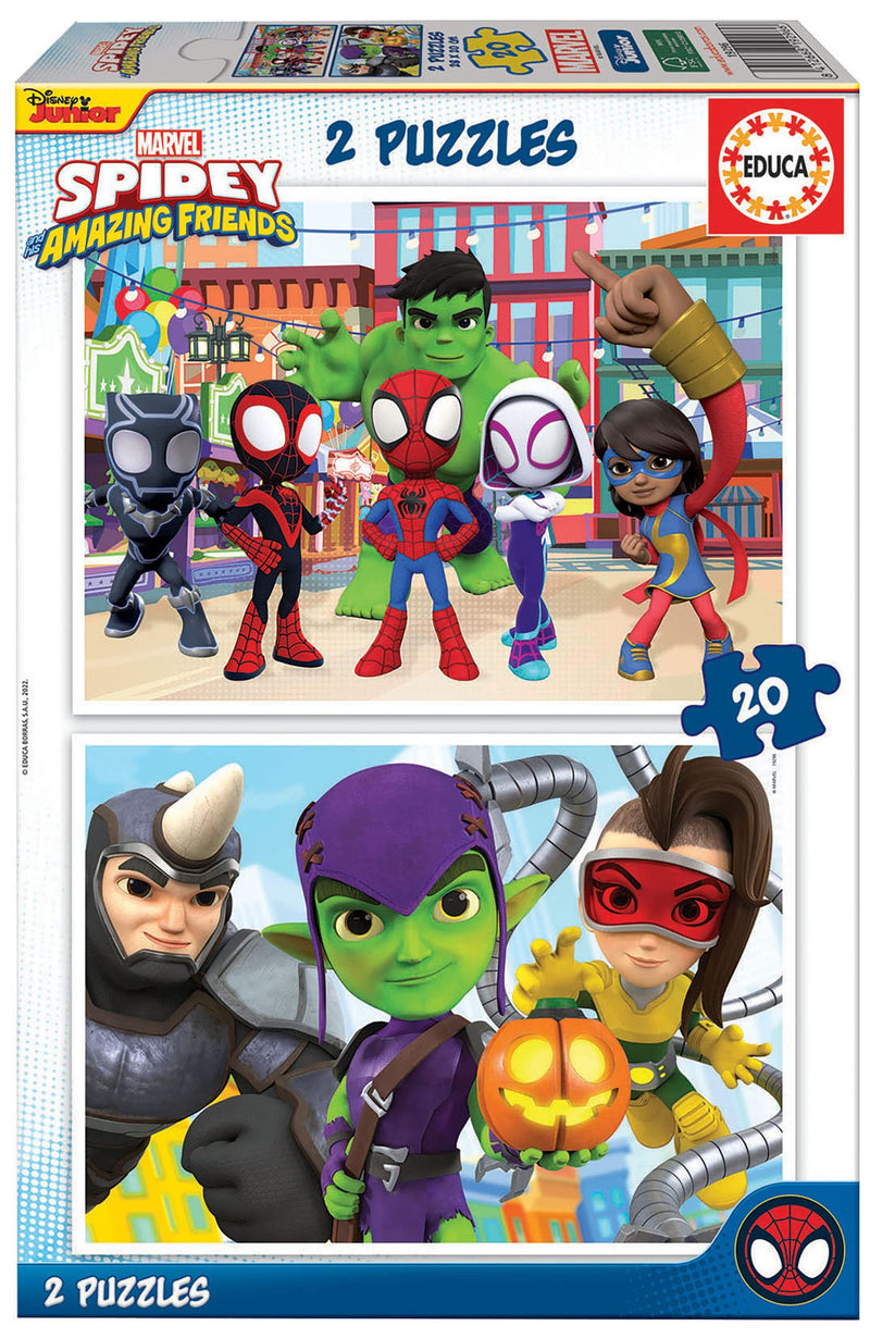 Educa - Spidey und Seine Super-Freunde, 2 x 20 Teile Puzzleset für Kinder ab 3 Jahren, Spiderman, Marvel (19296