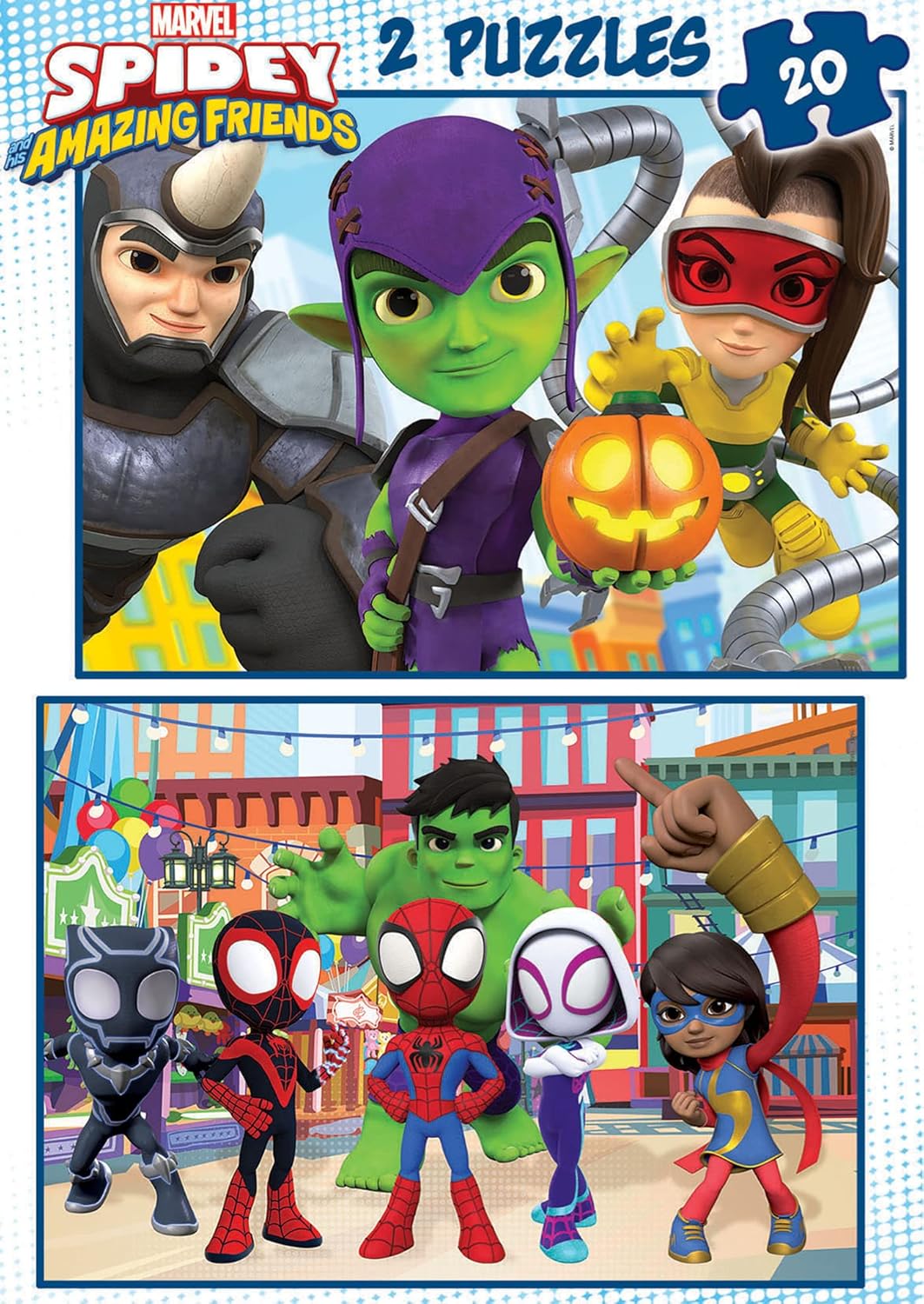 Educa - Spidey und Seine Super-Freunde, 2 x 20 Teile Puzzleset für Kinder ab 3 Jahren, Spiderman, Marvel (19296