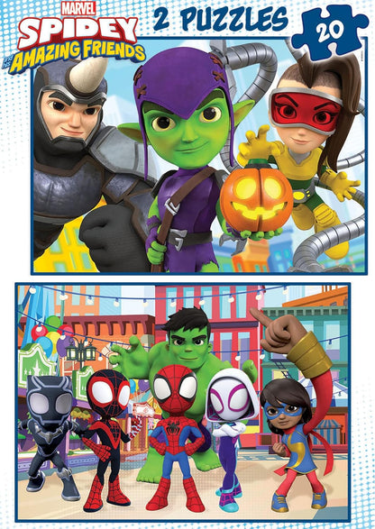 Educa - Spidey und Seine Super-Freunde, 2 x 20 Teile Puzzleset für Kinder ab 3 Jahren, Spiderman, Marvel (19296