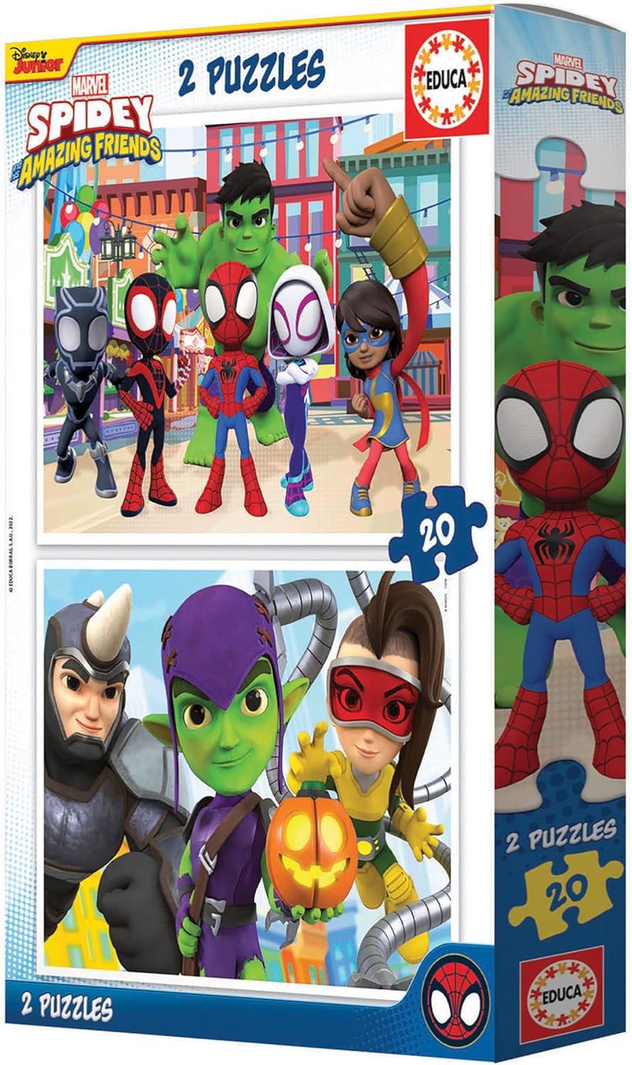 Educa - Spidey und Seine Super-Freunde, 2 x 20 Teile Puzzleset für Kinder ab 3 Jahren, Spiderman, Marvel (19296