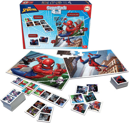 Educa - Superpack Spiderman Multiple Game Possibilities to Play Alone or with someone Includes Identic Dominoes and 2 Puzzles Board Game for Children from 3 Years Old (19353