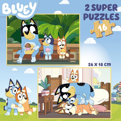 Educa - Puzzle Bluey | Set de 2 Puzzles Infantiles de Madera con 16 Piezas Cada uno. Medida montado: 26 x 18 cm. Compuestos por Grandes Piezas Perfectamente acabadas. A Partir de 3 años (19406