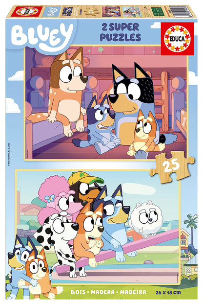 Educa Borras Educa 19407, Bluey Super, 2 x 25 Pieces Wooden Set 3 Years, Children's Puzzle, Versatile