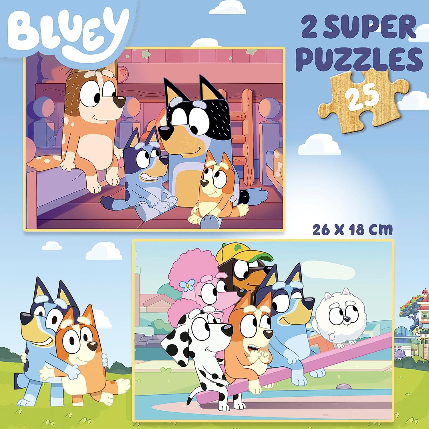 Educa Borras Educa 19407, Bluey Super, 2 x 25 Pieces Wooden Set 3 Years, Children's Puzzle, Versatile
