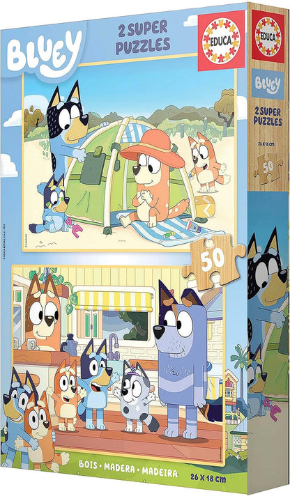 Educa - Puzzle Bluey | Set de 2 Puzzles Infantiles de Madera con 50 Piezas Cada uno. Medidas montado: 28 x 20 cm. Compuesto por Grandes Piezas Perfectamente acabadas. A Partir de 5 años (19408