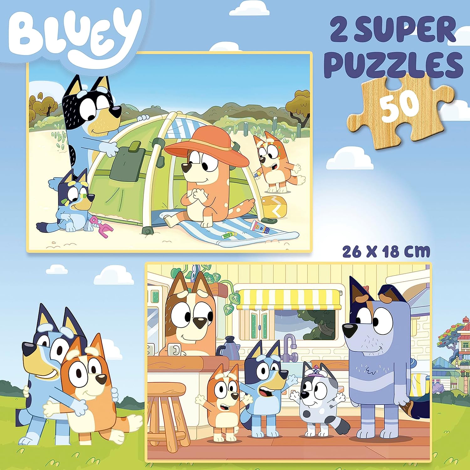 Educa - Puzzle Bluey | Set de 2 Puzzles Infantiles de Madera con 50 Piezas Cada uno. Medidas montado: 28 x 20 cm. Compuesto por Grandes Piezas Perfectamente acabadas. A Partir de 5 años (19408