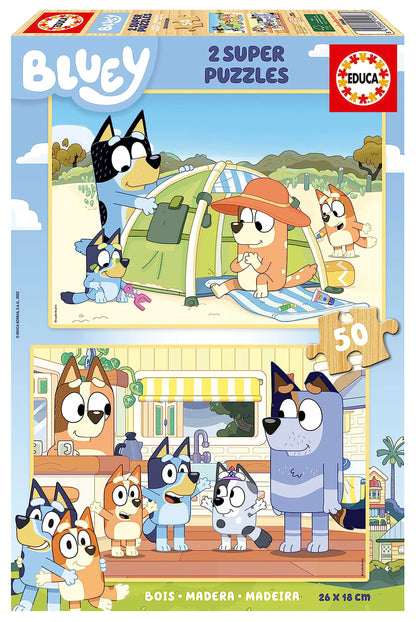 Educa - Puzzle Bluey | Set de 2 Puzzles Infantiles de Madera con 50 Piezas Cada uno. Medidas montado: 28 x 20 cm. Compuesto por Grandes Piezas Perfectamente acabadas. A Partir de 5 años (19408