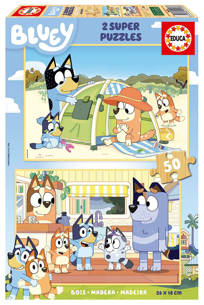 Educa - Puzzle Bluey | Set de 2 Puzzles Infantiles de Madera con 50 Piezas Cada uno. Medidas montado: 28 x 20 cm. Compuesto por Grandes Piezas Perfectamente acabadas. A Partir de 5 años (19408
