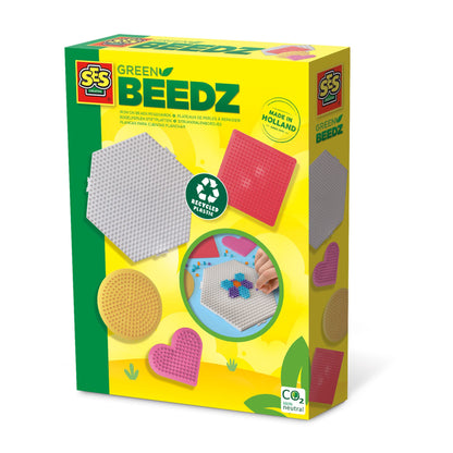 SES Creative 06403 Green Beedz, 4 Sortierte Eco-Stiftplatten, Bügelperlen-Set aus recyceltem Material