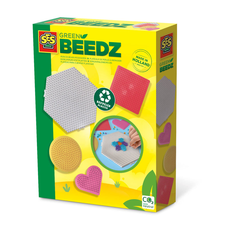 SES Creative 06403 Green Beedz, 4 Sortierte Eco-Stiftplatten, Bügelperlen-Set aus recyceltem Material