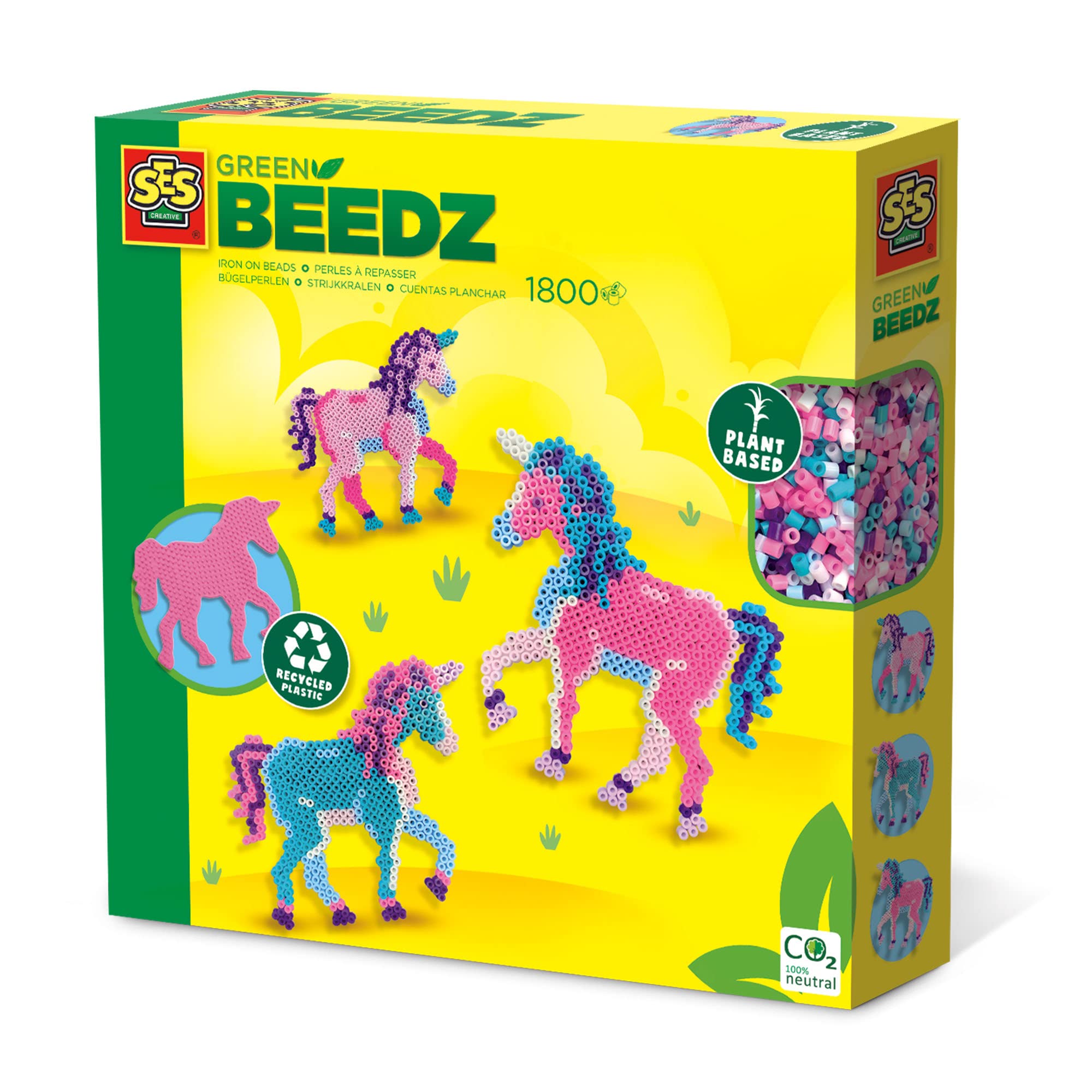 SES Creative 06406 Green Beedz-Iron on Beads Set Unicorn, Multi, One Size