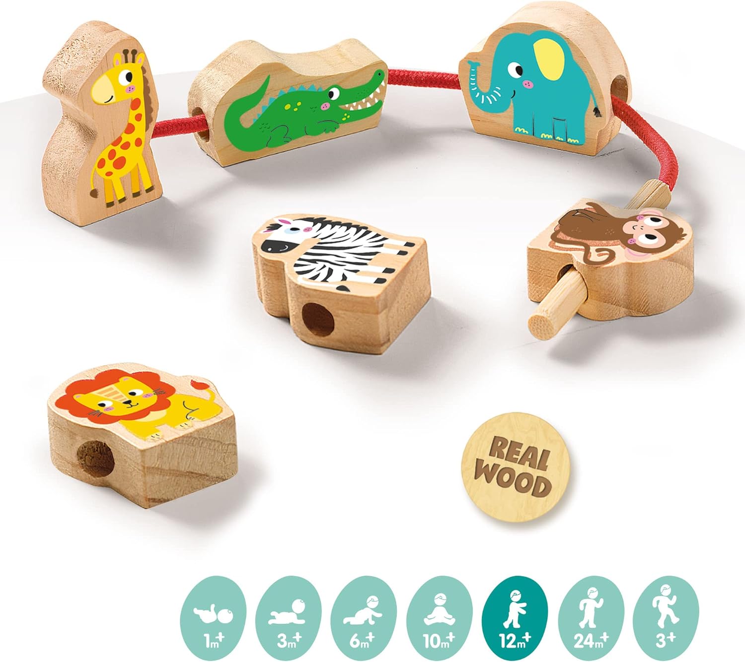 SES Creative 13141 Wooden Lacing Beads Animals, Multi, One Size