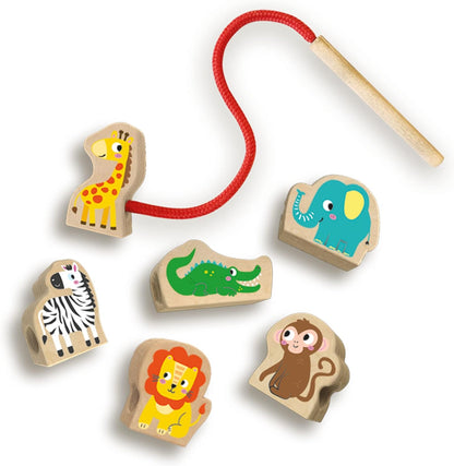 SES Creative 13141 Wooden Lacing Beads Animals, Multi, One Size