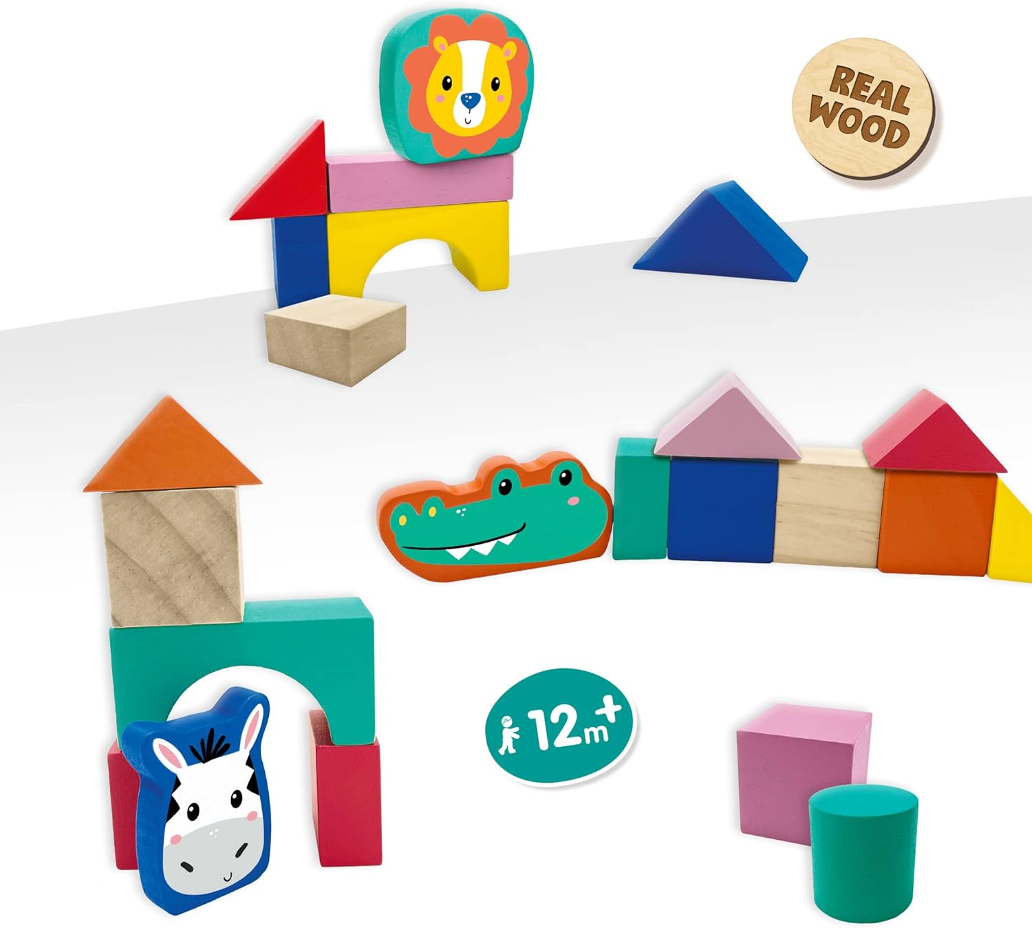 SES Creative 13143 Animal Wooden Building Blocks, Multi, One Size