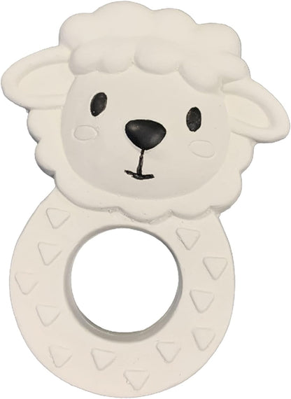 SES Creative 13164 Teether Sam Sheep - 100% Natural Rubber; Safe and Soft (Non-Toxic) Material and Paint; Easy to Grip and Handle for Little Hands; Ridged Surface for Developing Teeth; Age 3m+