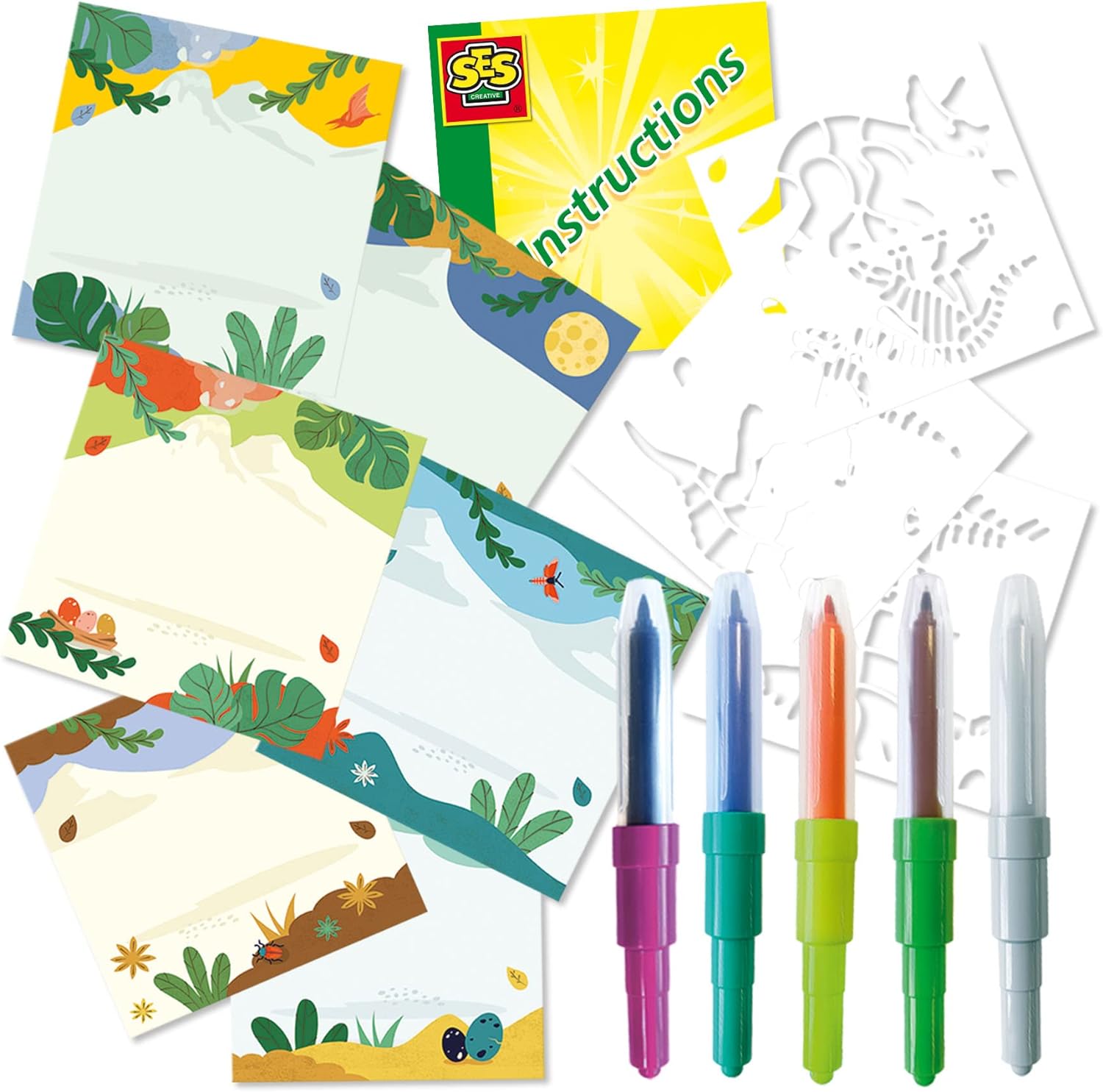 SES Creative 14286 Blow Airbrush pens-Dinosaurs Magic Colour Change, Multi, One Size
